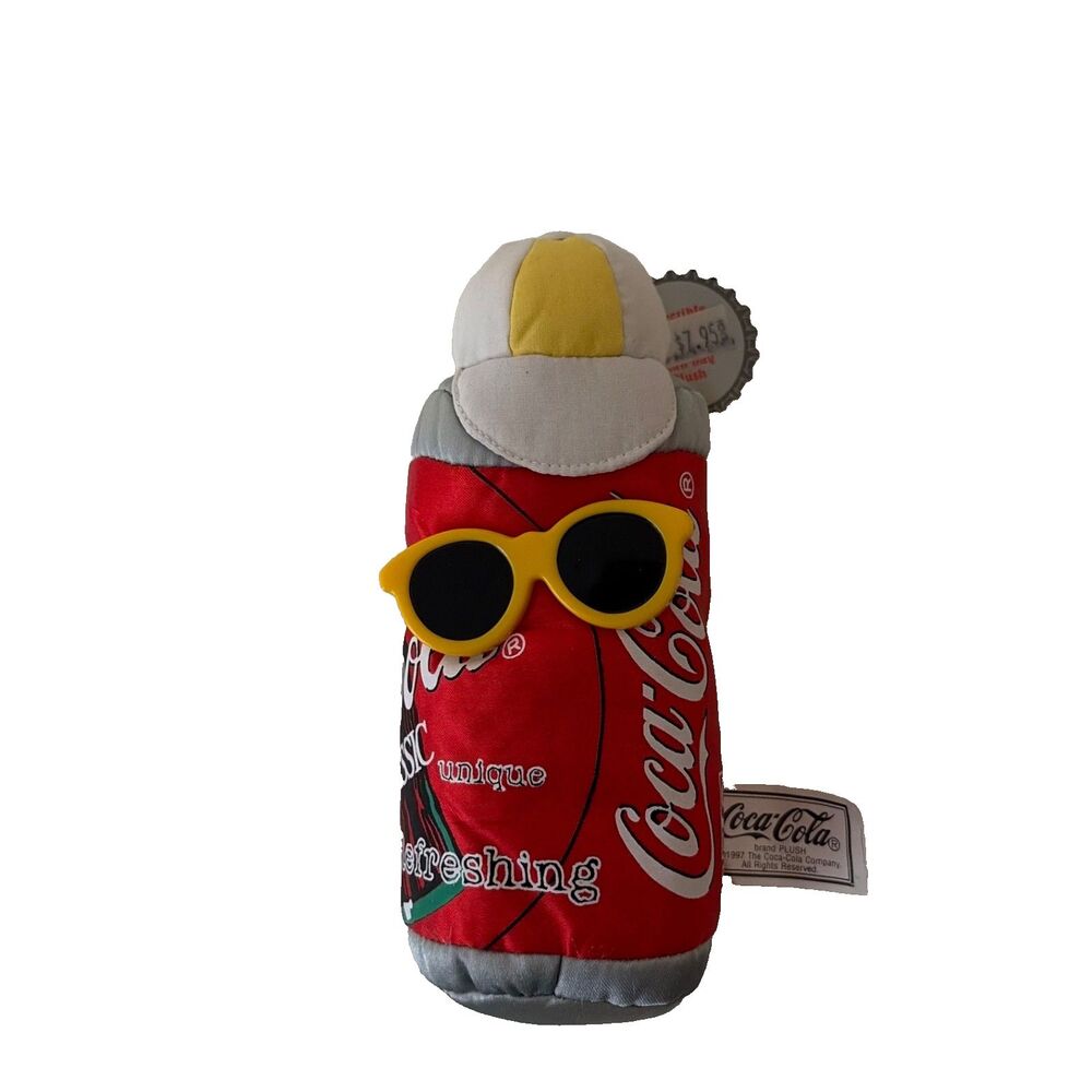 Coca Cola Sunglasses Can Plush Stuffed Toy Red 1998 NWT